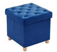 BRIAN & DANY Pouf Rangement Pliable, Tabouret Cube en Velours avec Couvercle, Petit Pouf Coffre Repose-Pieds pour Salon Chambre Entrée, 40 x 40 x 40 cm, Bleu