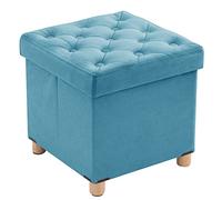 BRIAN & DANY Pouf Rangement Pliable, Tabouret Cube en Velours avec Couvercle, Petit Pouf Coffre Repose-Pieds pour Salon Chambre Entrée, 40 x 40 x 40 cm, Vert