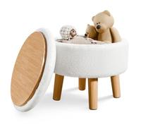 BRIAN & DANY Repose-pieds avec rangement, petit pouf de rangement, tabouret rond en fausse fourrure avec couvercle, repose-pieds avec pieds pour salon, entrée, blanc