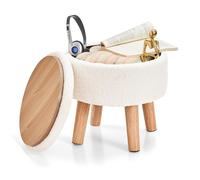 BRIAN & DANY Repose-pieds avec rangement, petit pouf de rangement, tabouret rond en polaire Teddy avec couvercle, repose-pieds Sherpa avec pieds pour salon, entrée, blanc