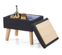 BRIAN & DANY Repose-pieds ottoman rectangulaire en lin avec rangement, repose-pieds avec pieds pour canapé, salon, entrée, bureau, noir