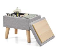 BRIAN & DANY Repose-pieds ottoman rectangulaire en lin avec rangement, repose-pieds avec pieds pour canapé, salon, entrée, bureau, gris