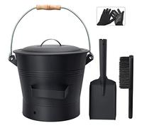 BRIAN & DANY Seau a Cendre avec Couvercle, 10L Seau à Cendres pour Cheminée avec Pelle et Brosse