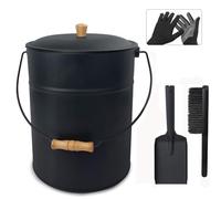 BRIAN & DANY Seau a Cendre avec Couvercle, 15L Seau à Cendres pour Cheminée avec Pelle et Brosse