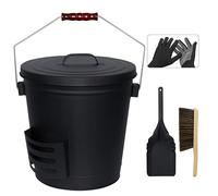 BRIAN & DANY Seau a Cendre avec Couvercle, 20L Seau à Cendres pour Cheminée avec Pelle et Brosse