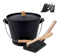 BRIAN & DANY Seau a Cendre avec Couvercle, 5 Litres Seau à Cendres pour Cheminée avec Pelle et Brosse