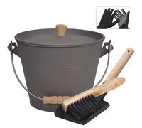 BRIAN & DANY Seau a Cendre avec Couvercle, 5L Seau à Cendres pour Cheminée avec Pelle et Brosse, Gris