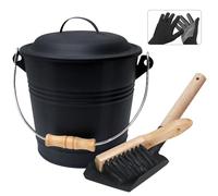 BRIAN & DANY Seau a Cendre avec Couvercle, Seau à Cendres pour Cheminees Circulaire, Seau de 5L avec Pelle et Brosse