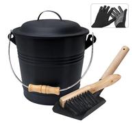 BRIAN & DANY Seau a Cendre avec Couvercle, Seau à Pellets pour Cheminees Circulaire, Seau de 5L avec Pelle et Brosse, Ensemble d'Outils pour Cheminee, Foyer, Poele a Bois