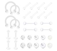 Briana Williams 30pcs Retainers Acryliques Bijoux de Piercing Clair 14/16/20G Labret Anneau Vis Barre à Nez Cartilage Helix Tragus Septum Tongue Diath
