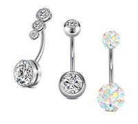 Briana Williams 3pcs Piercing Nombril 12mm Acier Chirurgical 14G Anneaux Cristal CZ 14G Piercing Nombril Bijoux