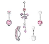 Briana Williams 5pcs Piercing au Nombril Anneaux Argent 14G 10mm Acier Inoxydable Rose CZ Papillon Bijoux pour les femmes Hommes