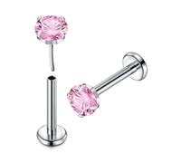Briana Williams Piercing labret G23 en titane CZ 16 g pour tragus, boucles d'oreilles de nez, clou de labret sans fil, barre de lèvre, 8 mm, rose