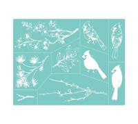 Briartw Pochoir en sérigraphie avec motif deux cardinaux et branches saisonnières, réutilisable, autocollant, en maille, pour sérigraphie, pour argile polymère, décoration d'intérieur, impression sur