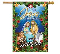 Briarwood Lane Jesus is The Reason Drapeau de maison religieuse de Noël 71,1 x 101,6 cm