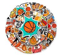Bric dodo Lot de 50 autocollants de basket-ball pour voiture, ordinateur portable, téléphone, guitare, skateboard, moto, vélo, basket-ball - En vinyle imperméable - Pour adolescents, enfants, adultes