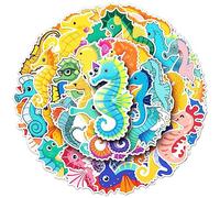 Bric Dodo Lot de 50 autocollants Seahorse pour voiture, ordinateur portable, téléphone, guitare, skateboard, moto, vélo, hippocampe, ensemble d'autocollants esthétiques en vinyle imperméable pour