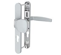 Bricard 7788927. Ensemble de poignées sur plaque Emetal. Palière béquille et aileron pour Porte D'Entrée (Pour Cylindre Européen). Laqué Argent.