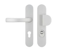 Bricard 9890071 Ensemble de poignées blindées sur plaque en aluminium argent sablé, béquille + aileron pour porte d'entrée