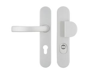 Bricard 9890071 Ensemble de poignées blindées sur plaque en aluminium argent sablé, béquille + aileron pour porte d'entrée