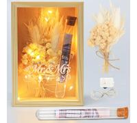 BRICH|Mr & Mrs Coffret cadeau de mariage de qualité supérieure avec bois de hêtre naturel (16 × 11 × 5 cm), roses séchées, guirlande lumineuse LED et tubes de rangement pour couple de mariés