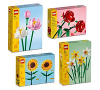 BRICK Flip Lot de 4 fleurs Lego : 40460 roses, 40524 tournesols, 40647 fleurs de lotus et 40747 jonquilles, collection botanique