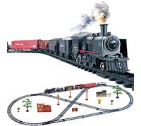BrickCraftWorks Ensemble de train électrique rétro, mini train à vapeur classique, locomotive à vapeur avec wagons de chemin de fer longues pistes