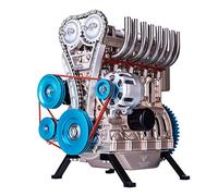 BrickCraftWorks Mini voiture V4 entièrement métallique à assembler en ligne à quatre cylindres pour adolescents et adultes, kits de modèles de moteur électrique de simulation, expérience scientifique