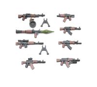 BricksStuff Armes modernes russes | Lot de 8 armes compatibles avec les figurines | MG, lance-roquettes, fusils d'assaut et sniper - pour figurines à blocs de construction