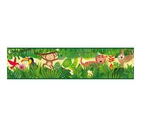 BRICOFLOR Frise enfant animaux de la jungle Lovely Kids Frise murale idéale pour une chambre d'enfant Frise papier peint vert