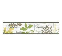 BRICOFLOR Frise papier peint à inscriptions Frise tapisserie verte, marron et jaune pour cuisine Frise murale herbes aromatiques