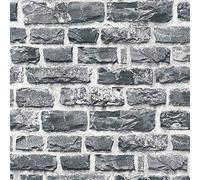 BRICOFLOR Papier peint brique gris foncé moderne Tapisserie grise effet pierre trompe l'oeil chambre adulte Papier peint style industriel