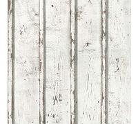 BRICOFLOR Papier peint effet vieux bois style bord de mer Tapisserie beige crème imitation bois Papier peint blanc rétro pour chambre à coucher