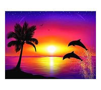 Bricolage 5D Coucher De Soleil Dauphin Plein Forage Rond Diamant Résine Peinture Broderie Kits Point De Croix Strass Dessin Pour La Décoration De La Chambre,40 * 50Cm(16 * 20Inch)