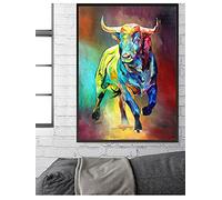 Bricolage 5D Diamant Peinture Kit Complet Adultes/Enfants, Taureau coloré grande Broderie Diamant Point de Croix Cristal Strass Artisanat, pour salon chambre décor murale cadeau Square drill,50x100cm