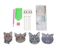 Bricolage diamant peinture porte-clés tête de chat forme diamant peinture Kits 5D plein forage diamant peinture porte-clés pour femmes filles enfants sac à main[Chat] Mosaïque