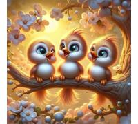 Bricolage Diamond Painting Oiseaux heureux Fleurs,5D Diamant Painting Kit Complet,Broderie Peinture Diamant Arts pour Adultes Cristal Strass Point de Croix Painting Décoration la Maison rond,95x95cm
