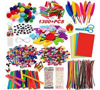 Bricolage Enfant Pipe Cleaners Crafts Set, 1300+PCS Loisirs Creatif DIY Activites Manuelles Tuyaux Chenille Tige et Pompoms, avec Yeux écarquillés, Tissu en Feutre, EVA Fleurs et Lettre Plumes