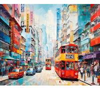 Bricolage Peinture Numérique Par Numéro Pour Adulte,Scène de rue de la ville de Hong Kong,Kit De Peinture Acrylique Pour Adultes Débutant Cadeau Décoration De La Maison,40x50cm