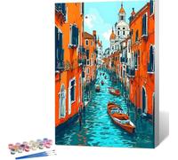 Bricolage Peinture Numero Adulte Venise Peinture Numero Adulte Avec cadre Kits de Peinture au Numéro Enfant, Peinture Acrylique Figured'art Peinture par Numéro Adulte Cadeau 30x40 cm (Ville D'Eau) 4-4