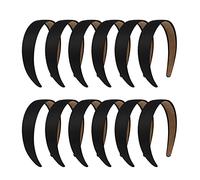 Bricolage Serre-tête Satin Couvert Enfant Fille Bandeau Cheveux Accessoire 12 Pièces 3 CM Large Bandeau Ruban Antidérapants, Noir