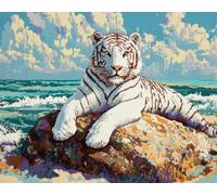 Bricolage Tapis Kit Tigre Blanc Et Paysage Maringrand Tapis À Loquet，Motif Pré-Imprimé Tapisserie En Toile Broderie Adultes Artisanat Bricolage Artisanat Croix Kits De Points De Suture 31x63in
