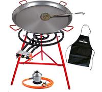 Bricolemar Pack réchaud 70 cm avec poêle à paella de 90 cm + régulateur et tuyau en butane homologués + support renforcé + écumoire et tablier en cadeau !