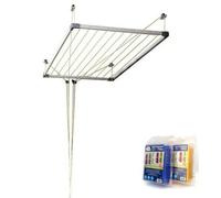 Bricolemar Séchoir de plafond extensible Cuncial, de 100 à 160 cm, aluminium anodisé, avec 40 pinces monobloc