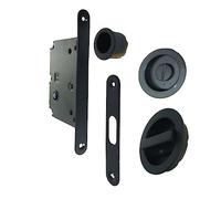 bricoleva.it Kit de serrure de porte coulissante à rosace ronde avec loquet, poignée avec serrure pour porte coulissante (noir)