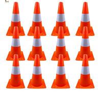 BricoLoco.com Lot de 12 cônes de signalisation de 30 cm pour sport, slalom, entraînement, football, orange avec bande réfléchissante (12)