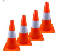 BricoLoco.com Lot de 4 cônes de signalisation de 30 cm pour sport, slalom, entraînement, football, orange avec bande réfléchissante (4)