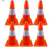 BricoLoco.com Lot de 6 cônes de signalisation de 30 cm pour sport, slalom, entraînement, football, orange avec bande réfléchissante (6)