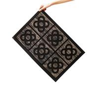 Bricoloco Paillasson rectangulaire motif fleur de Barcelone | Design moderne noir et gris | Carrelage Puig i Cadafalch en caoutchouc recyclé antidérapant 40 x 60 cm