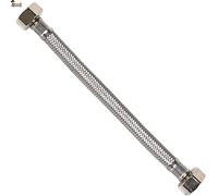 BricoLoco Tuyau de plomberie flexible pour cuvette WC, robinet lavabo ou évier de cuisine ou salle de bain Acier inoxydable Raccords en laiton. Femelle - Femelle. (1, 3/8"-1/2" longueur 20 cm.)
